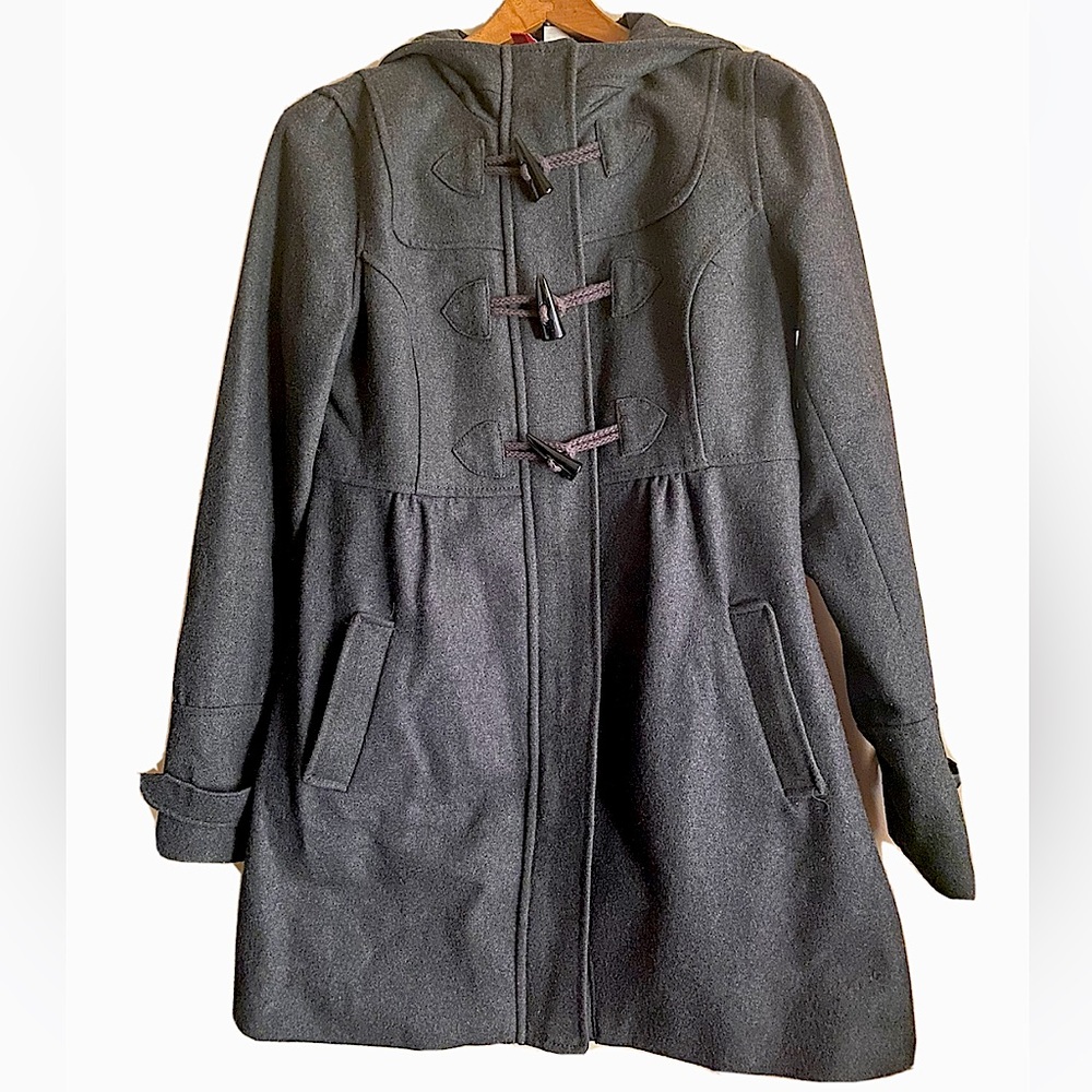 H&M: Womens Coat | Front Toggle-Button Long Sleeve Hooded Loose Fit Coat